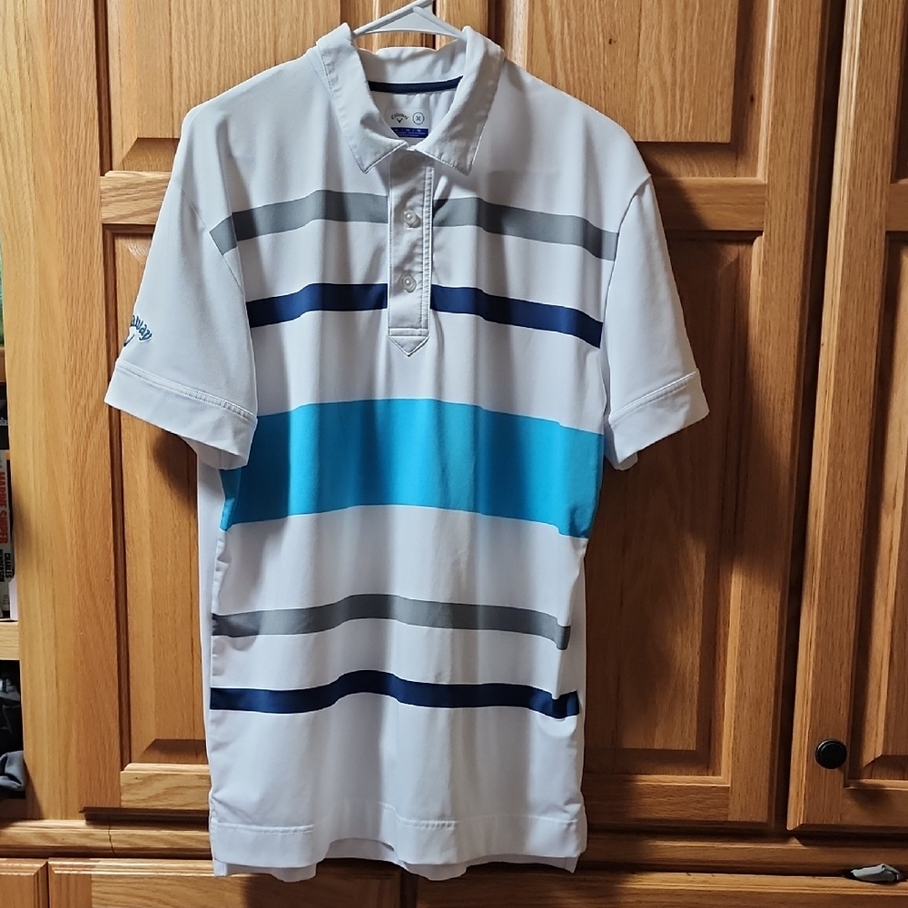 Callaway Men's Polo Shirt - Blue, Gray, White Stripes